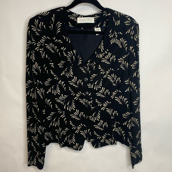 Dana Buchman Black Cream Patterned Blazer Evening Jacket Sz 10 - Picture 5 of 9